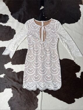 For Love & Lemons White Lace Long Sleeve Mini Dress